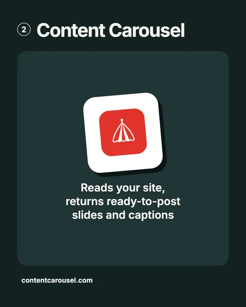 Content Carousel. Reads your site, returns ready-to-post slides and captions