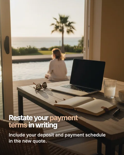 Restate your payment terms in writing. Include your deposit and payment schedule in the new quote
