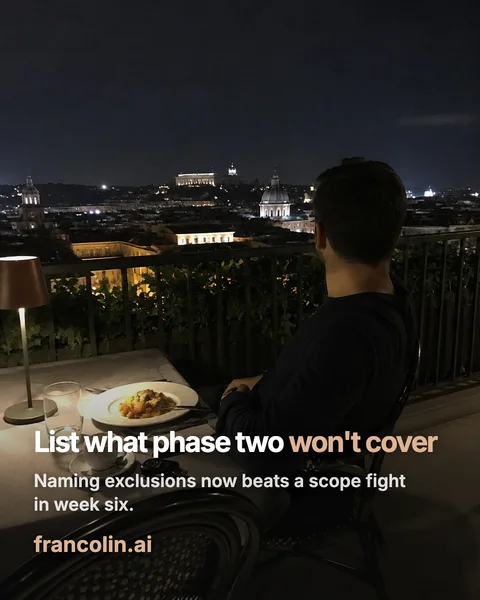List what phase two won't cover. Naming exclusions now beats a scope fight in week six